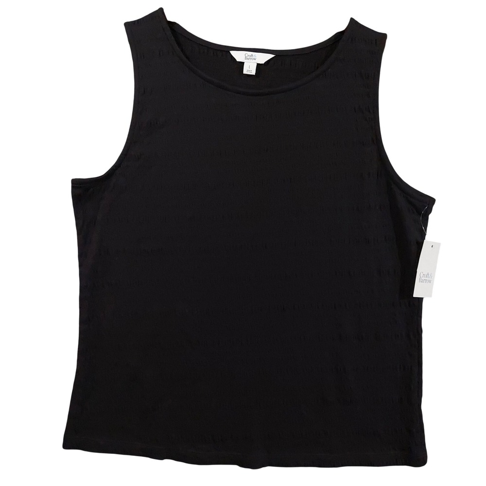 Croft & Barrow Tank Top Women Large Mineral Black Textured Crew Neck WC32K068RS